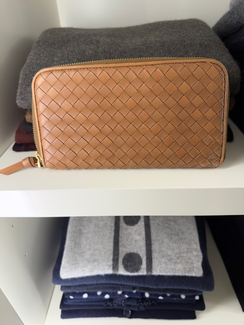 Bottega Veneta Tan and Cream Zip Wallet